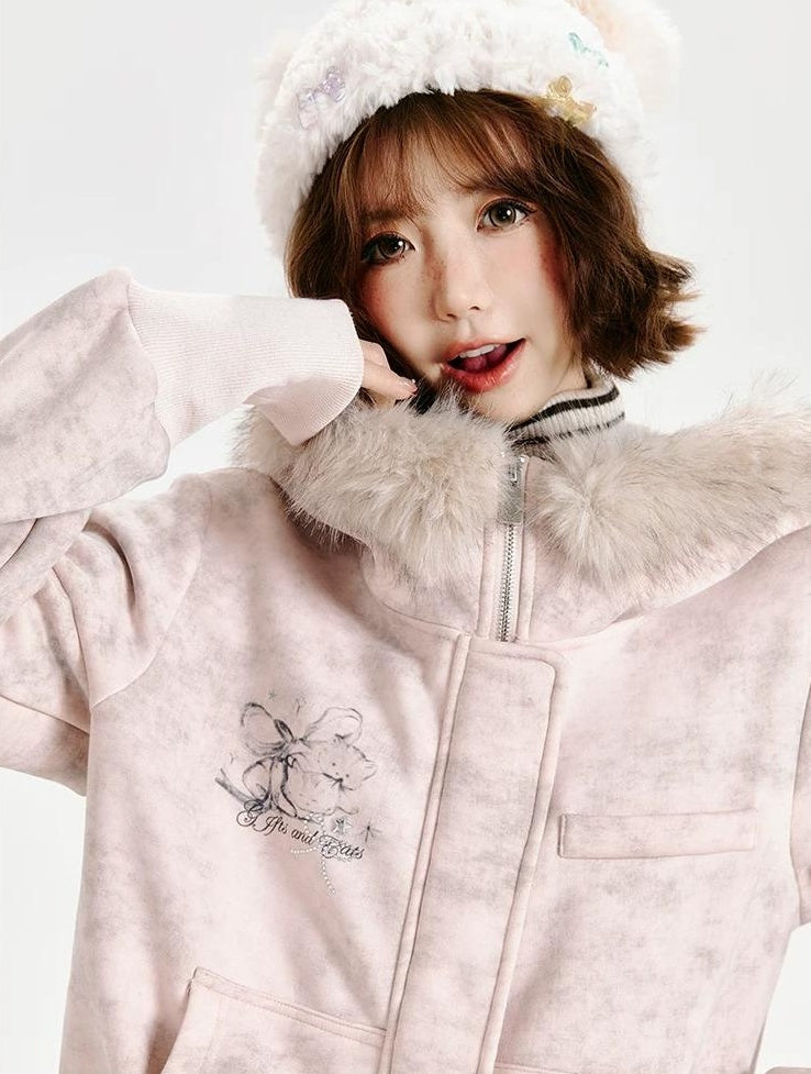Girlyhalo |  PINK HOODED CARDIGAN SWEATSHIRT【ID:TN00006】