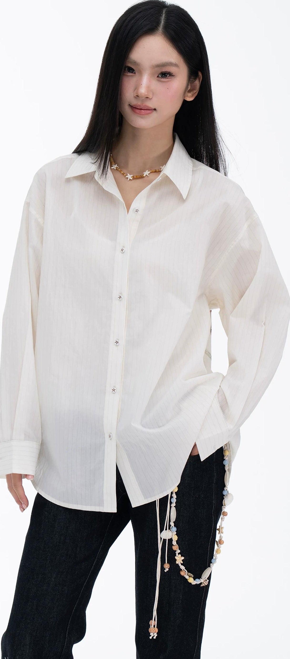 THELIGHT | SLEEK STRIPE DRILLED LONG SLEEVE SHIRT【ID:TN00113】