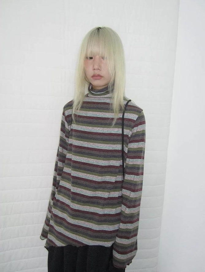3months | HIGH NECK STRIPED TOP【ID:TN00052】
