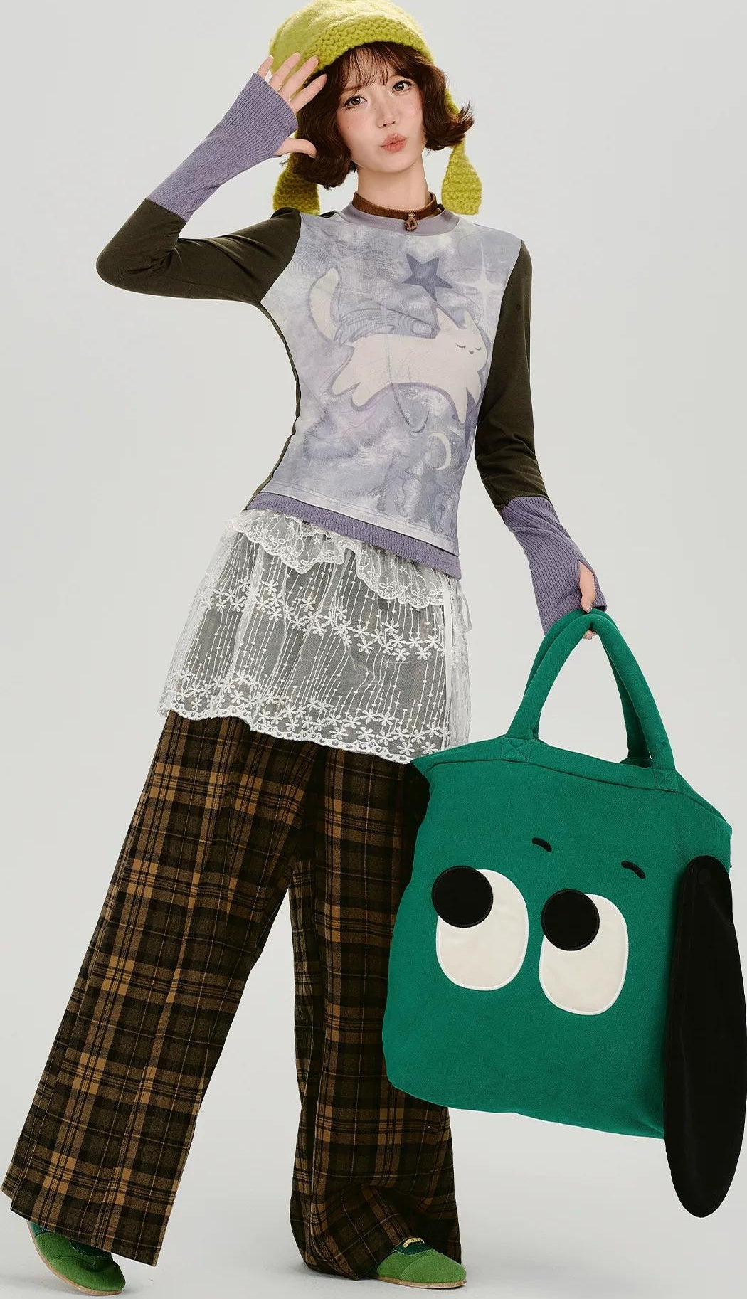 Girlyhalo |  RETRO CARTOON SPLICED LONG SLEEVE T-SHIRT【ID:TN00014】