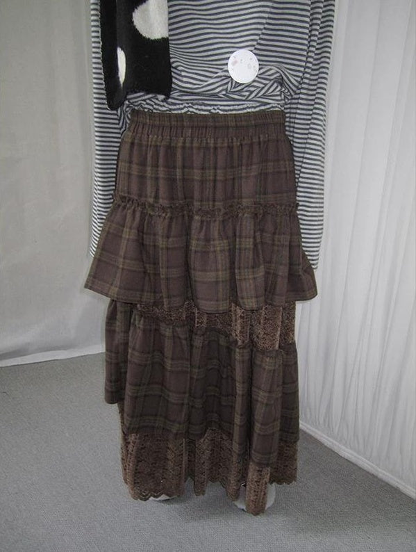 3months | PLAID LACE MAXI SKIRT【ID:TN00051】