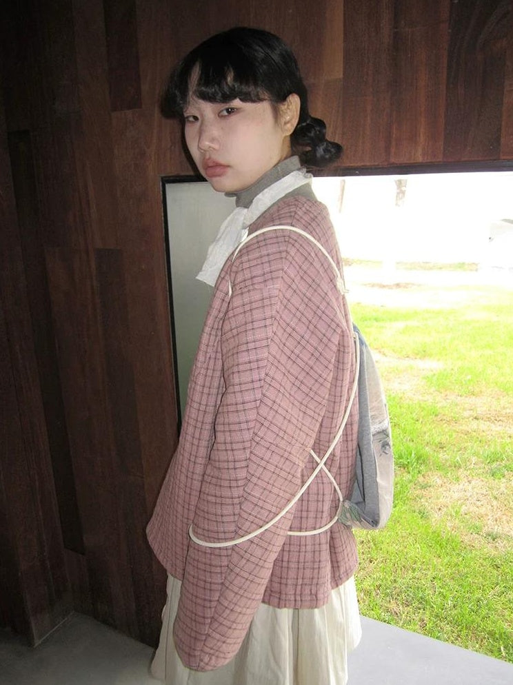 3months | PINK PLAID COTTON JACKET【ID:TN00034】