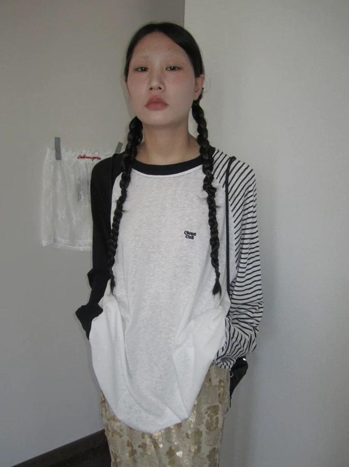 3months | SUMMER STRIPED T-SHIRT WITH SHEER SLEEVES【ID:TN00042】