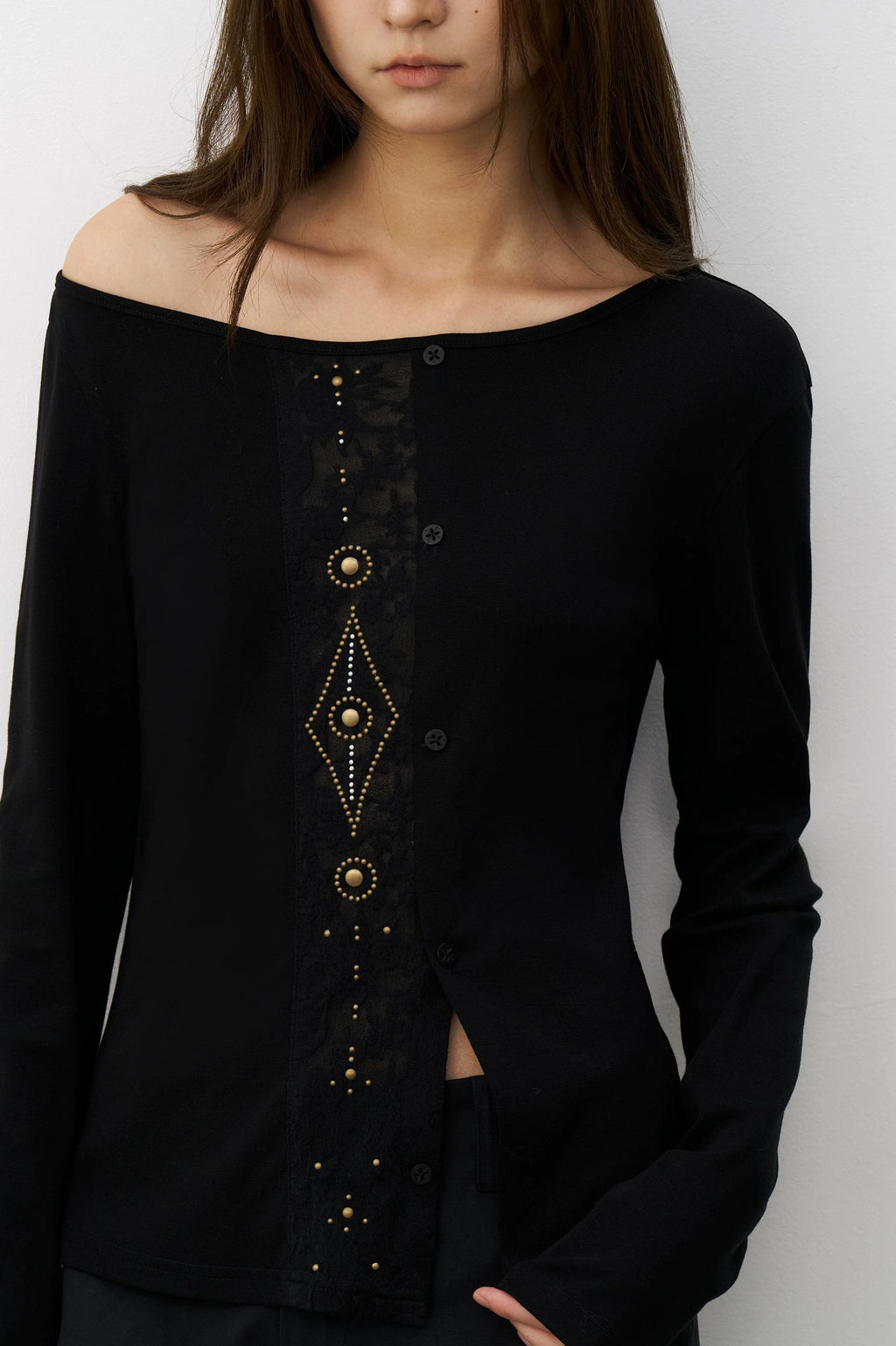 THELIGHT | GEOMETRIC BEADED LONG SLEEVE T-SHIRT【ID:TN00100】