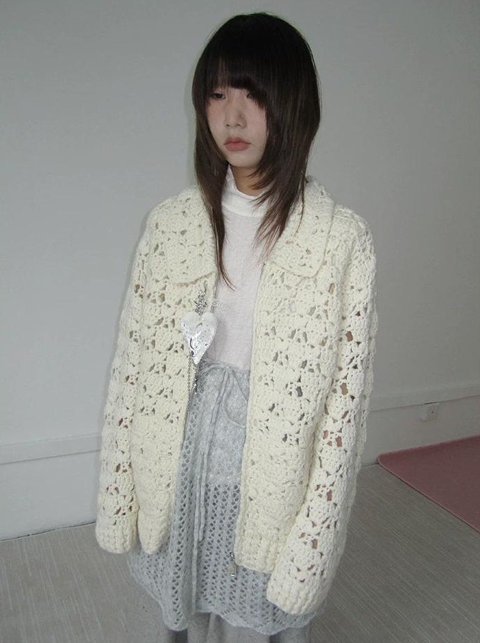 3months | HOLLOW ZIP KNITTED CARDIGAN【ID:TN00039】