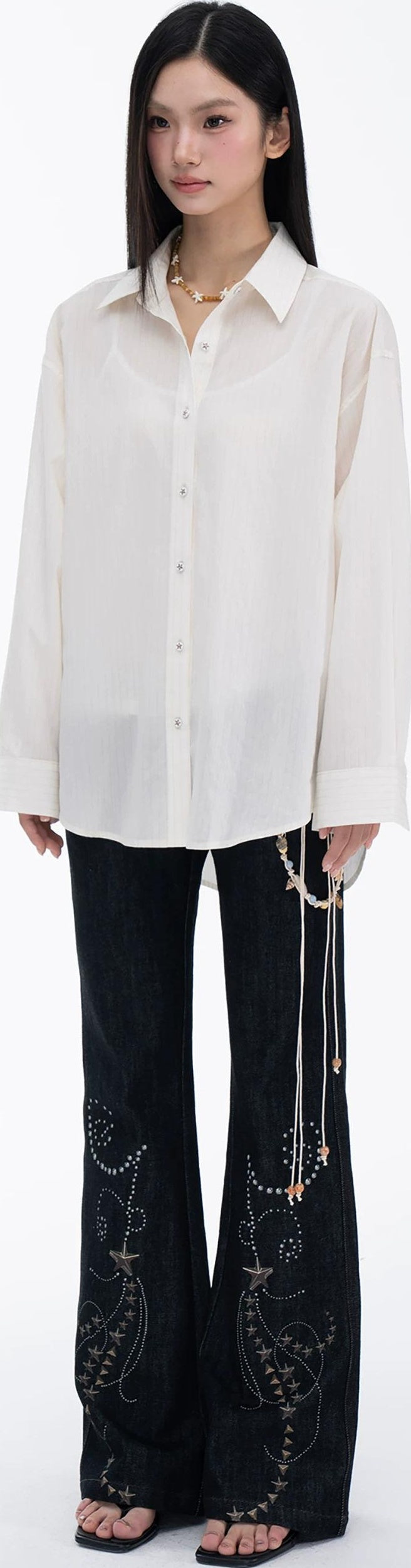 THELIGHT | SLEEK STRIPE DRILLED LONG SLEEVE SHIRT【ID:TN00113】