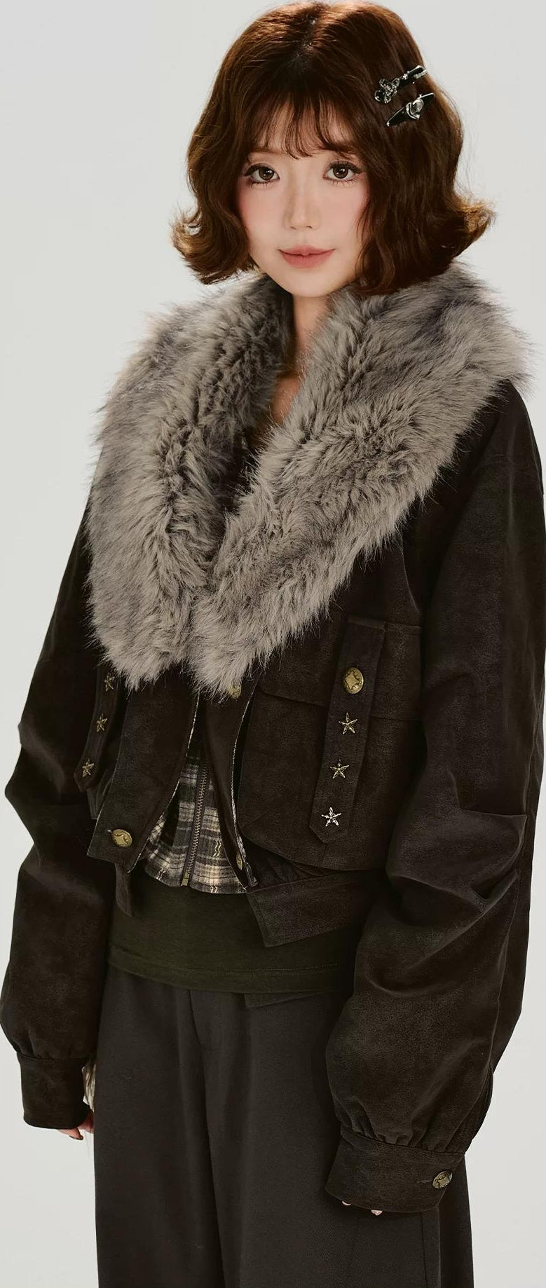 Girlyhalo |  RETRO FUR COLLAR COAT【ID:TN00015】