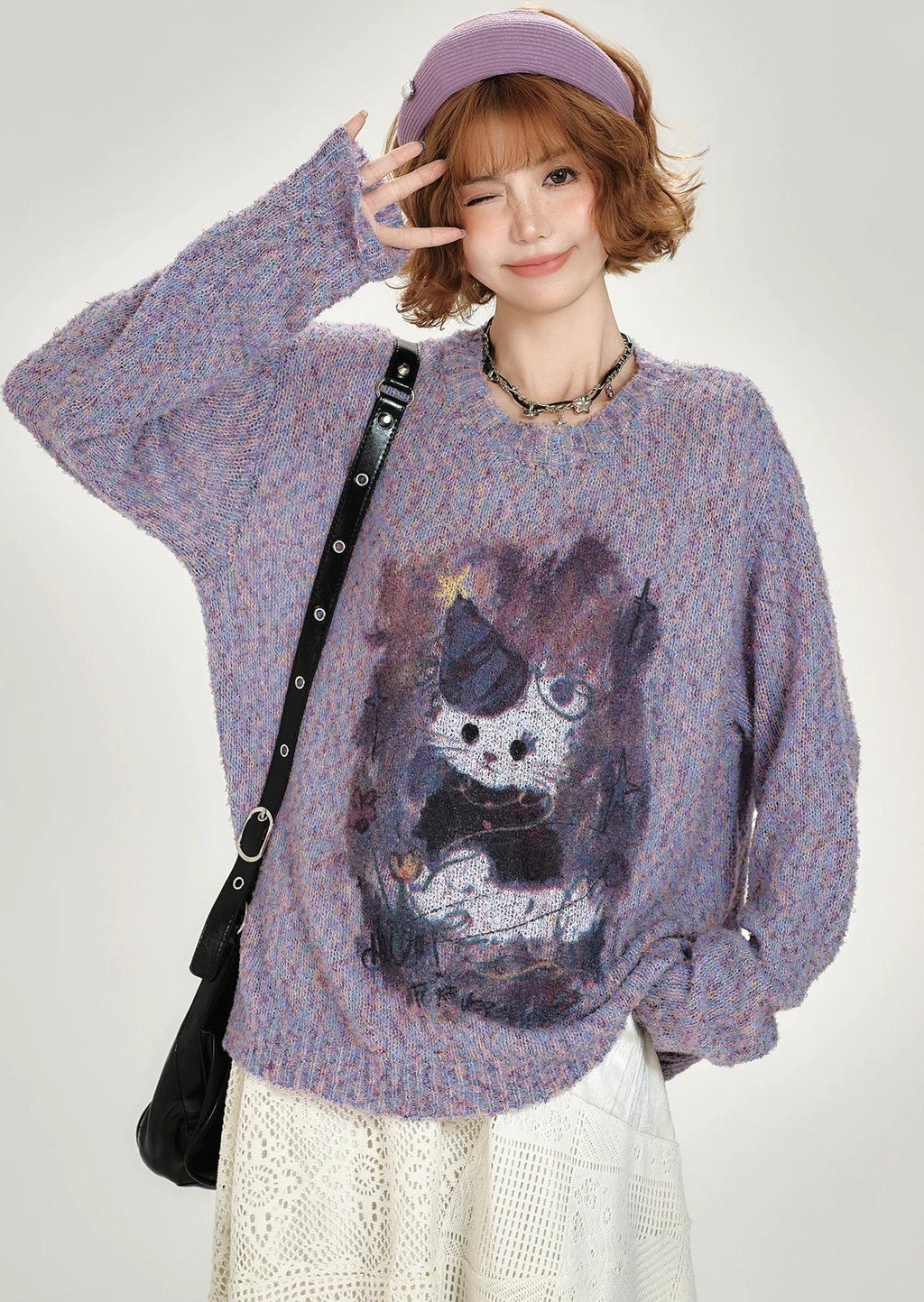 Girlyhalo |  RETRO PRINTED KNITTED SWEATER【ID:TN00008】