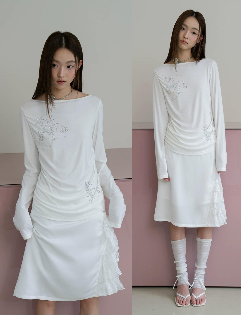 THELIGHT | PLEATED LYOCELL LONG SLEEVE TOP【ID:TN00123】