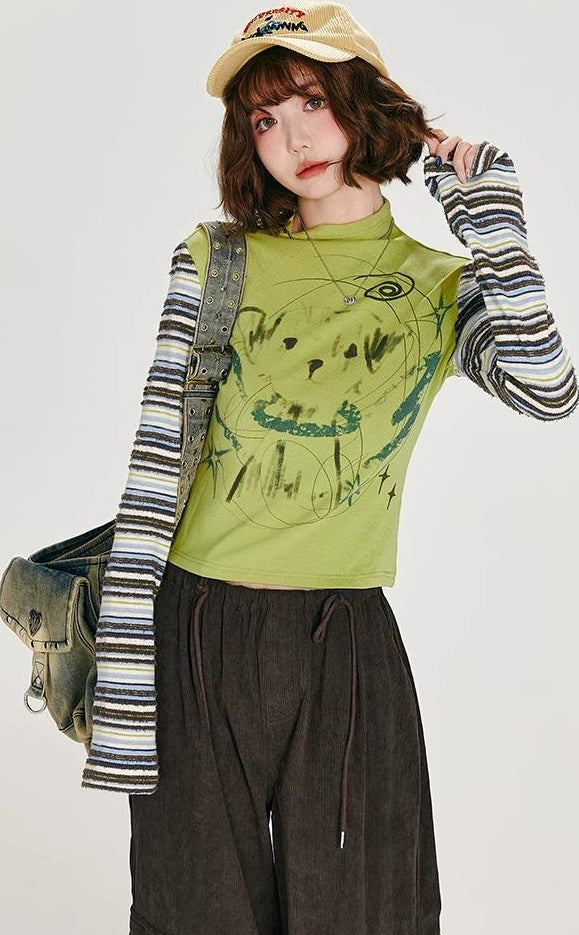Girlyhalo |  RETRO STRIPED LONG-SLEEVE TOP【ID:TN00007】