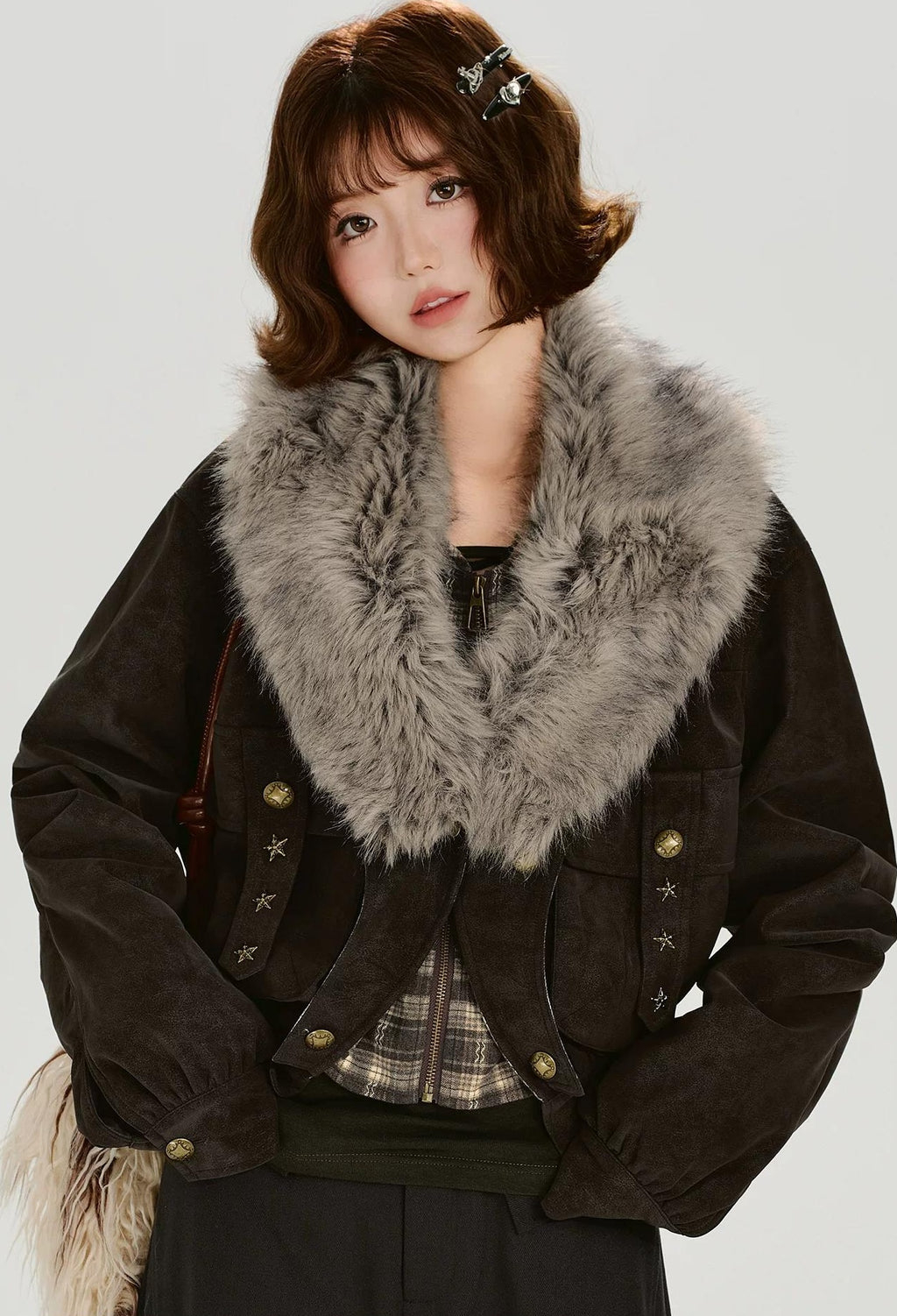 Girlyhalo |  RETRO FUR COLLAR COAT【ID:TN00015】