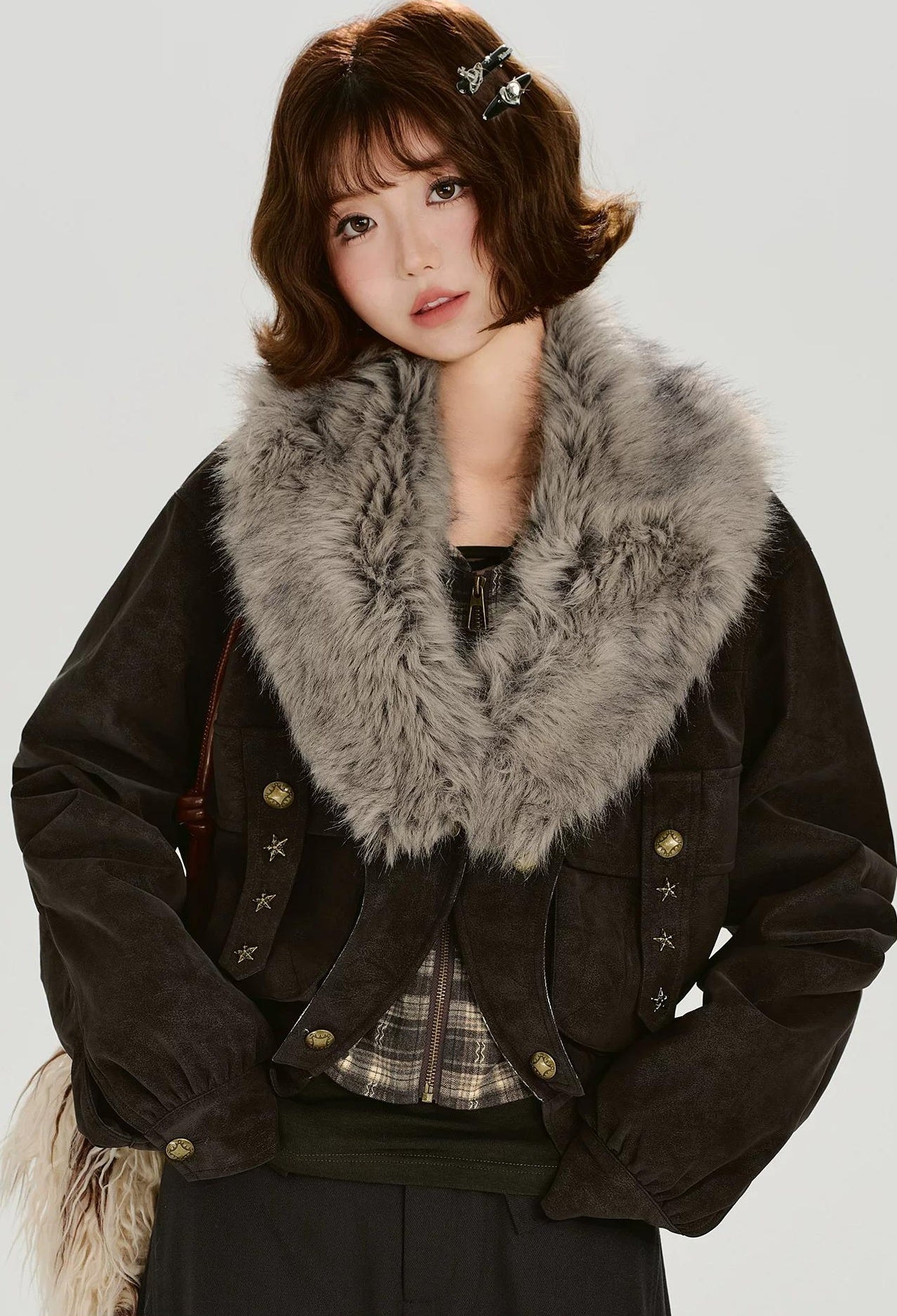 Girlyhalo |  RETRO FUR COLLAR COAT【ID:TN00015】