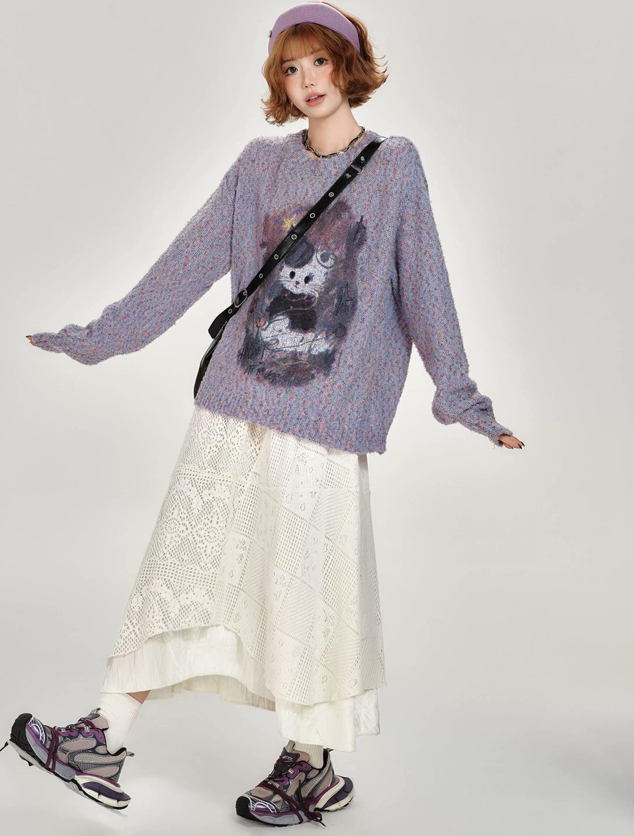 Girlyhalo |  RETRO PRINTED KNITTED SWEATER【ID:TN00008】